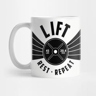 Lift Rest Repeat WInged Weightlifting Plate Mug